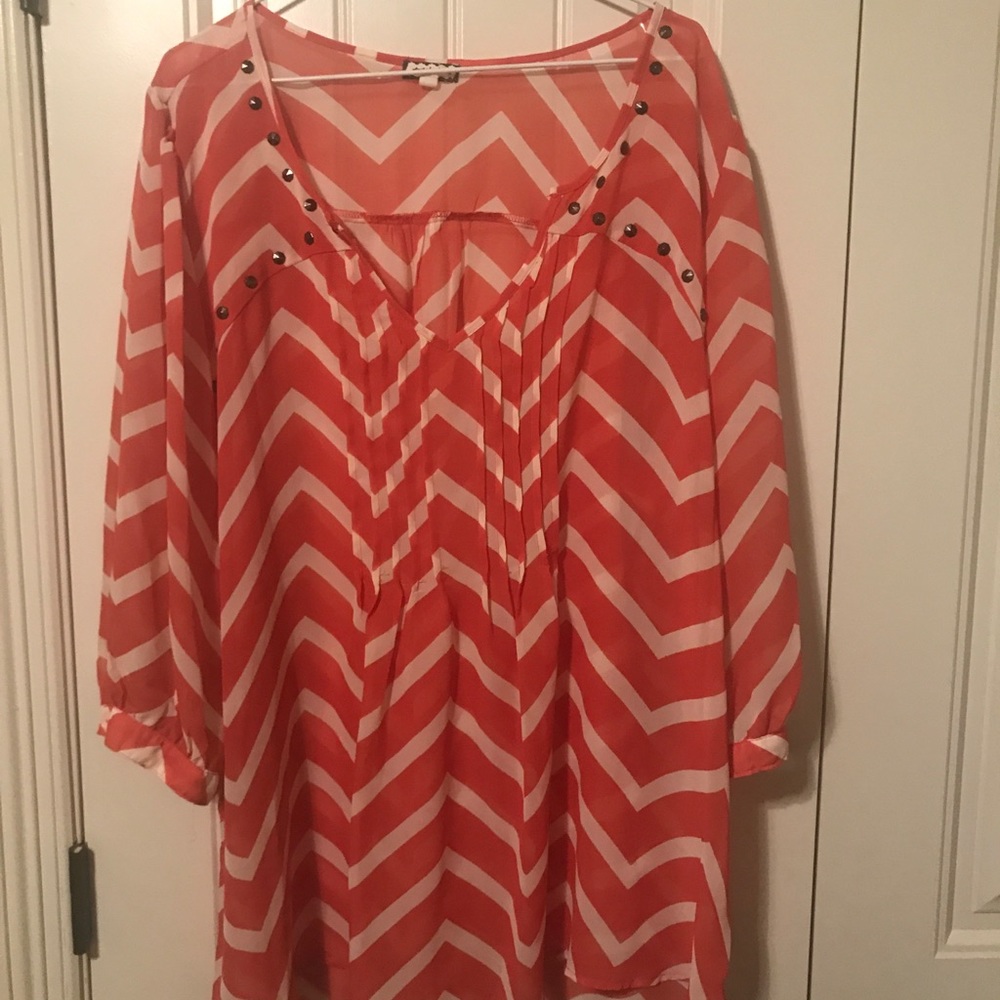 Sheer Chevron Top w/ Stud Accents